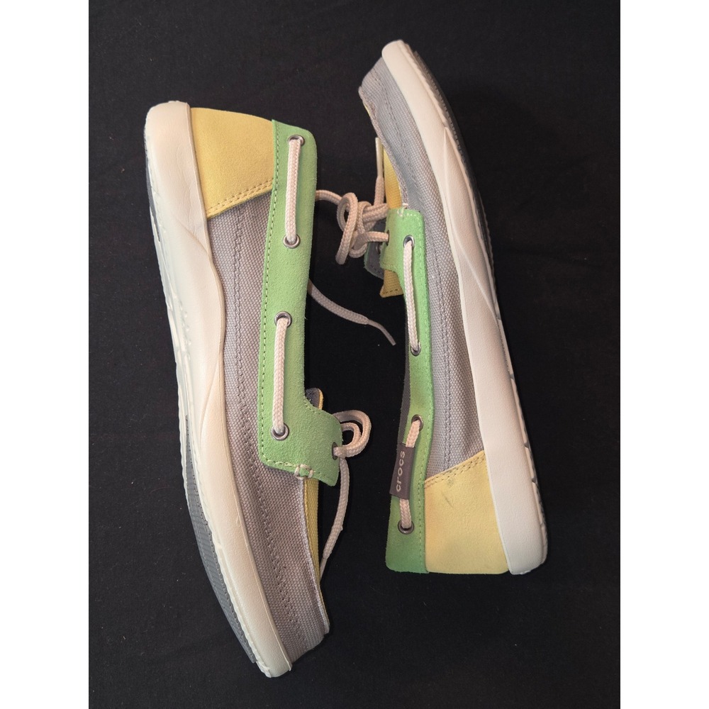 Crocs Women's Boat Shoes Slip On Sneakers Yellow Green Grey Size 9
